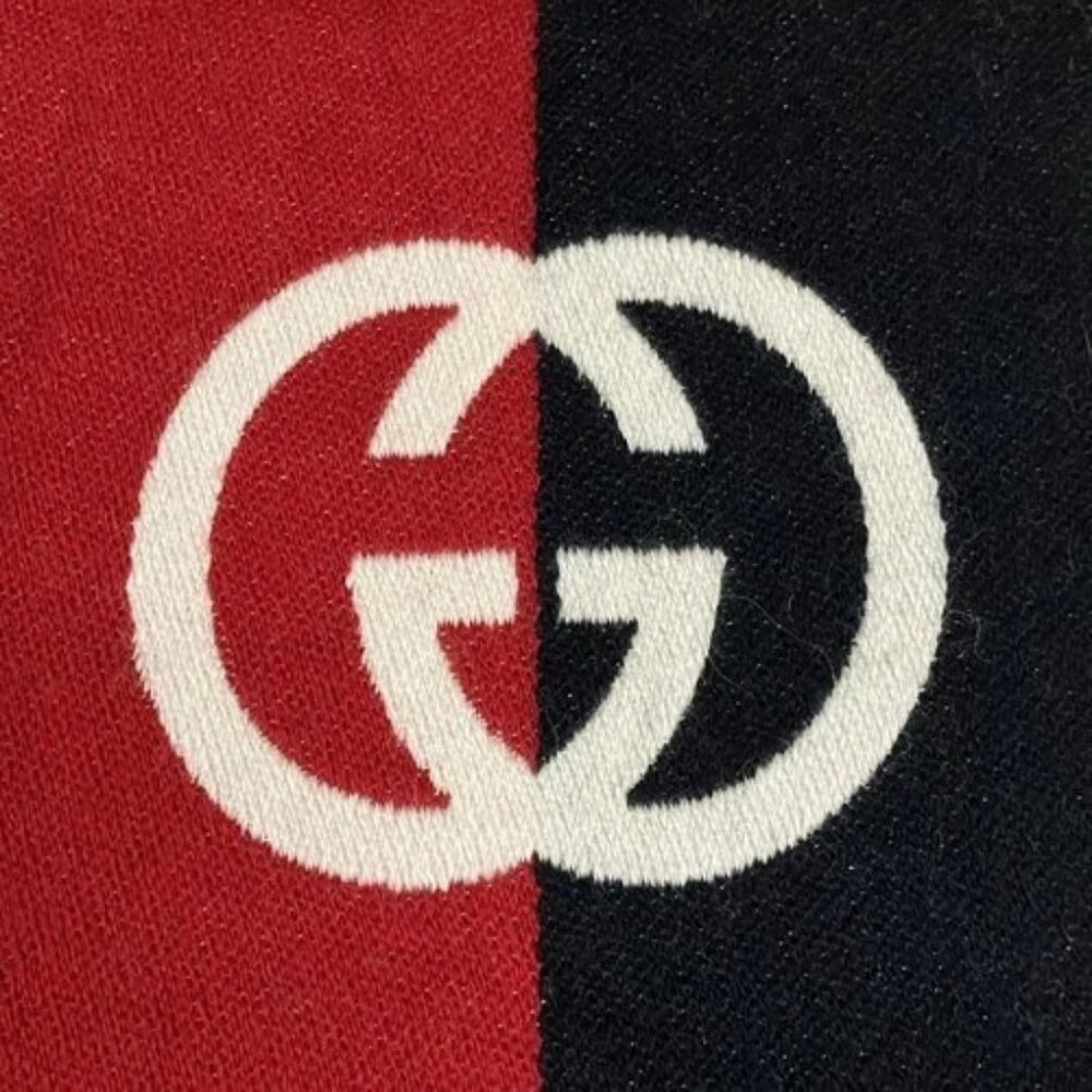 GUCCI - Red Dark Navy White Wool Cotton Scarf - Picture 4 of 4